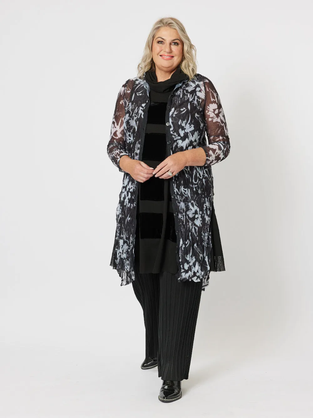 Riley Print Mesh Cardigan - Black