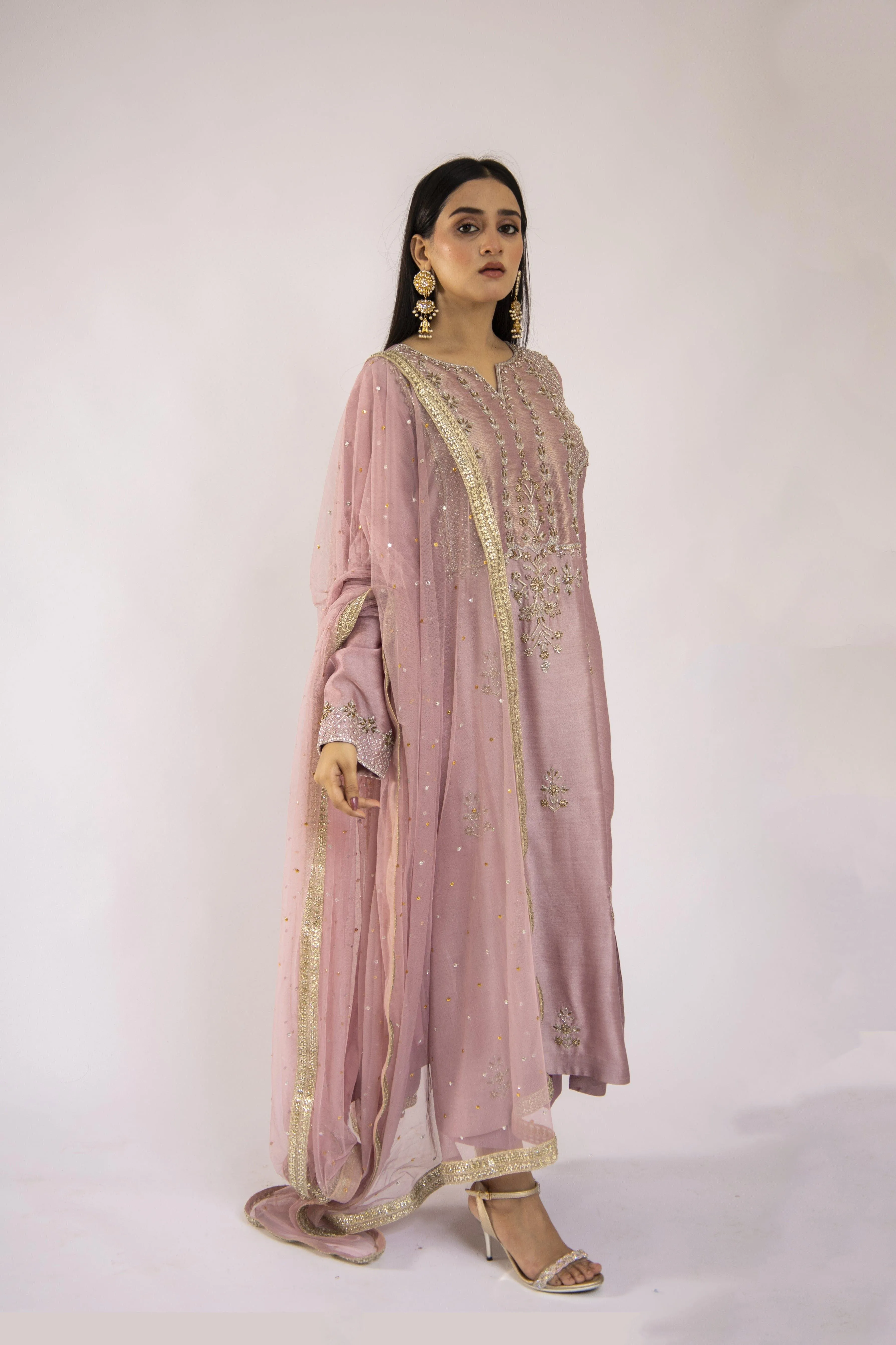 Sadia Aamir - Noori - Lilac Sheesha Silk Shirt and Culottes with Net Dupatta - 3 PIece