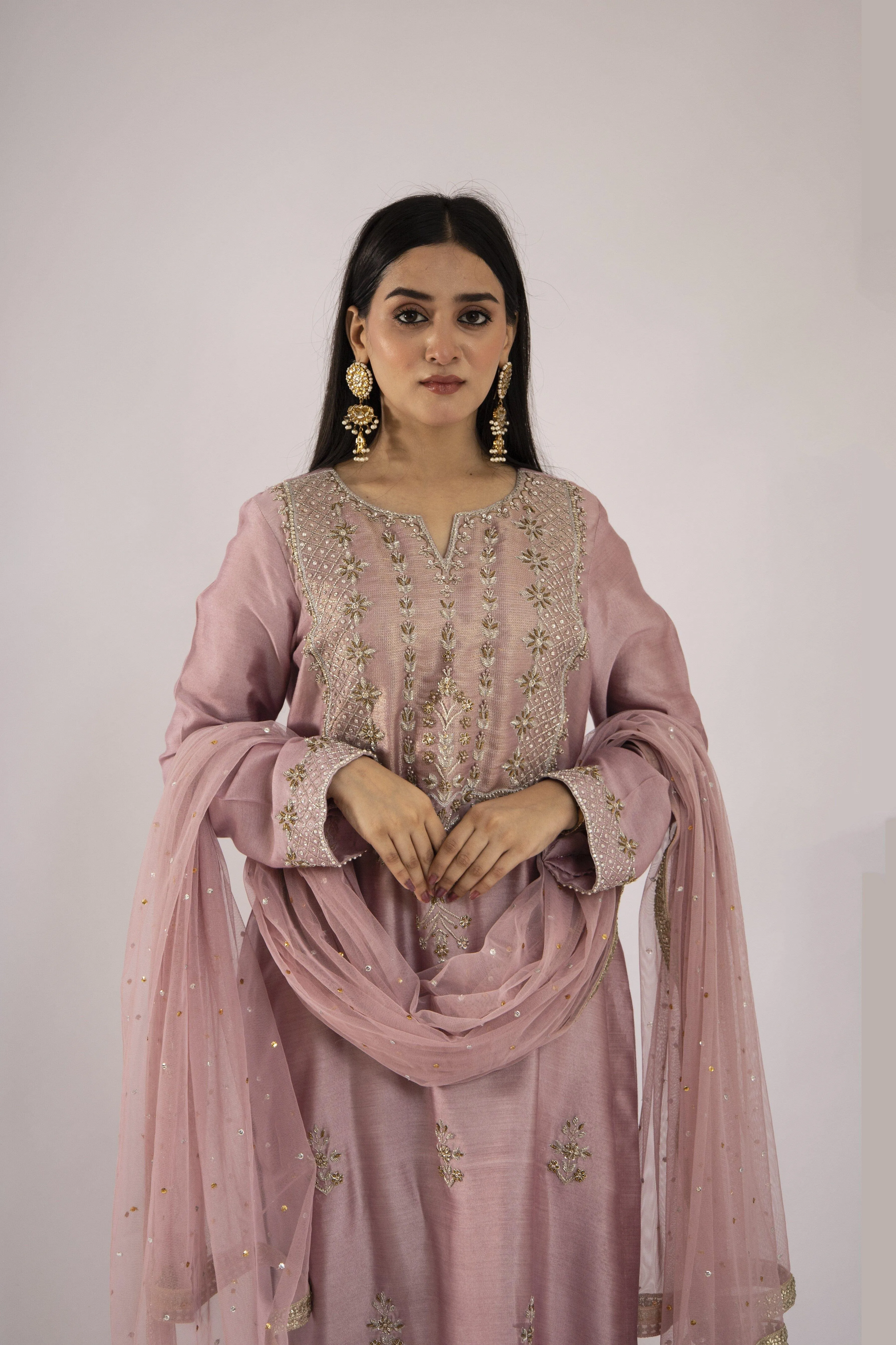 Sadia Aamir - Noori - Lilac Sheesha Silk Shirt and Culottes with Net Dupatta - 3 PIece