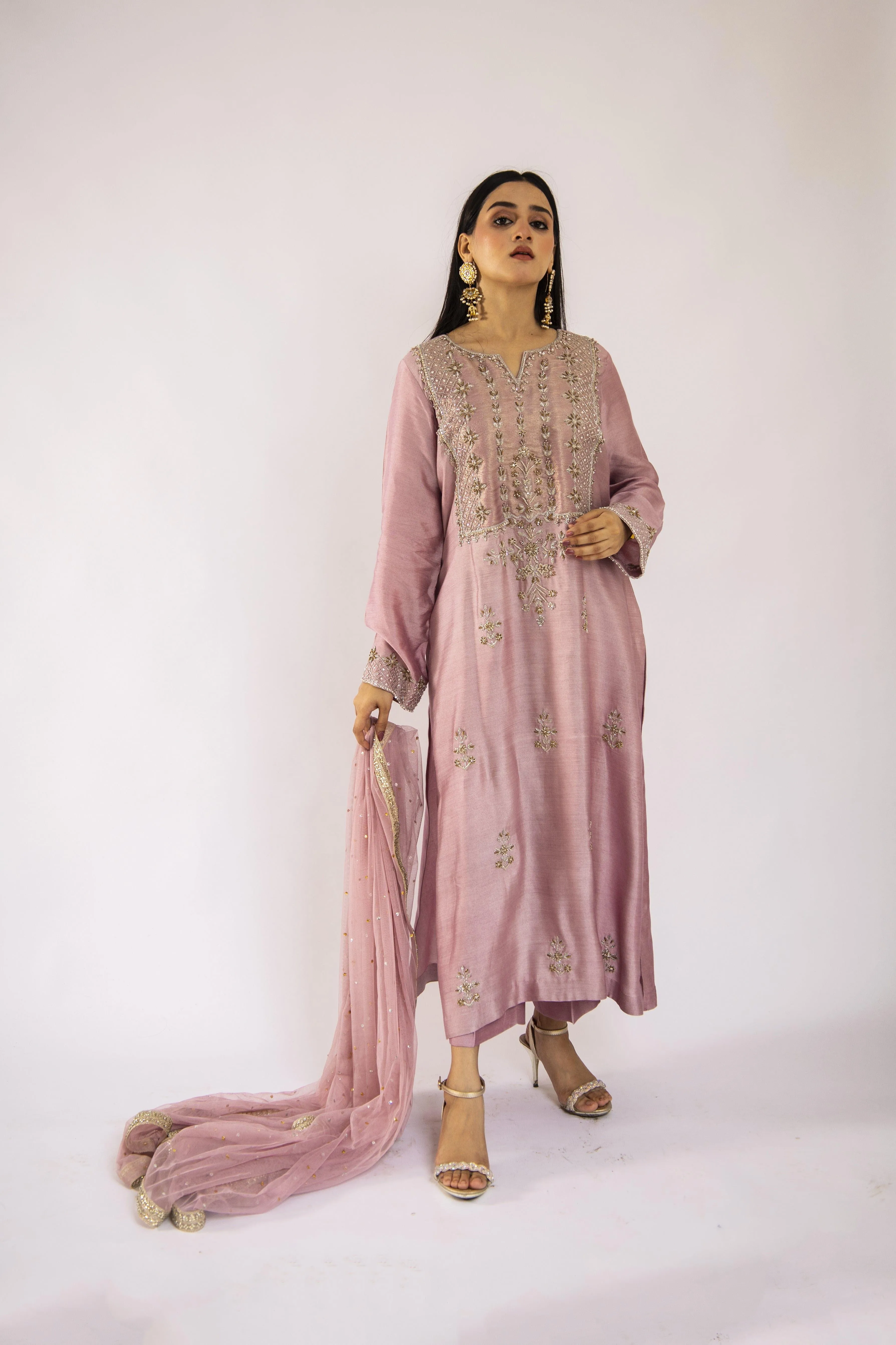 Sadia Aamir - Noori - Lilac Sheesha Silk Shirt and Culottes with Net Dupatta - 3 PIece