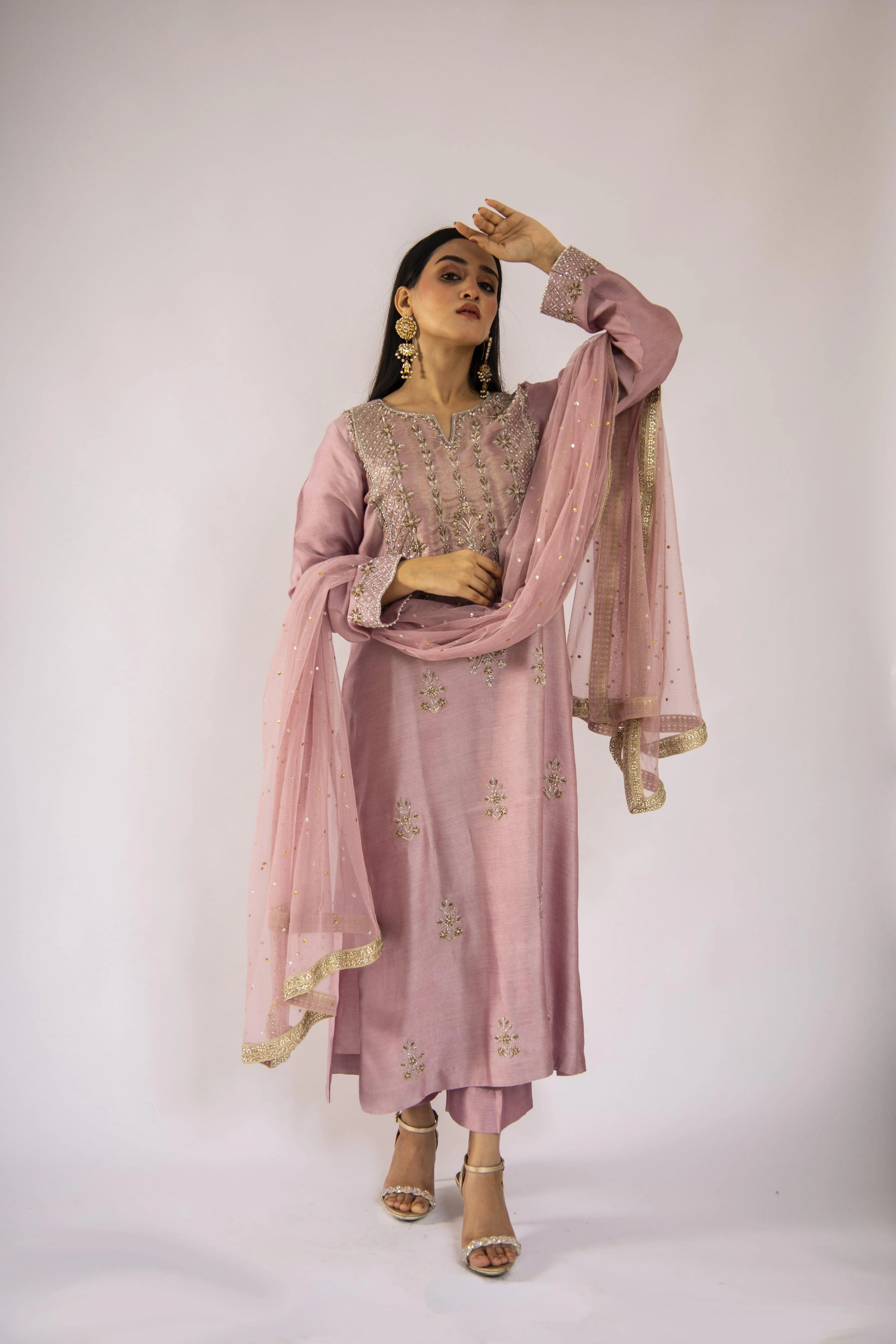 Sadia Aamir - Noori - Lilac Sheesha Silk Shirt and Culottes with Net Dupatta - 3 PIece