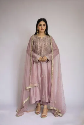 Sadia Aamir - Noori - Lilac Sheesha Silk Shirt and Culottes with Net Dupatta - 3 PIece