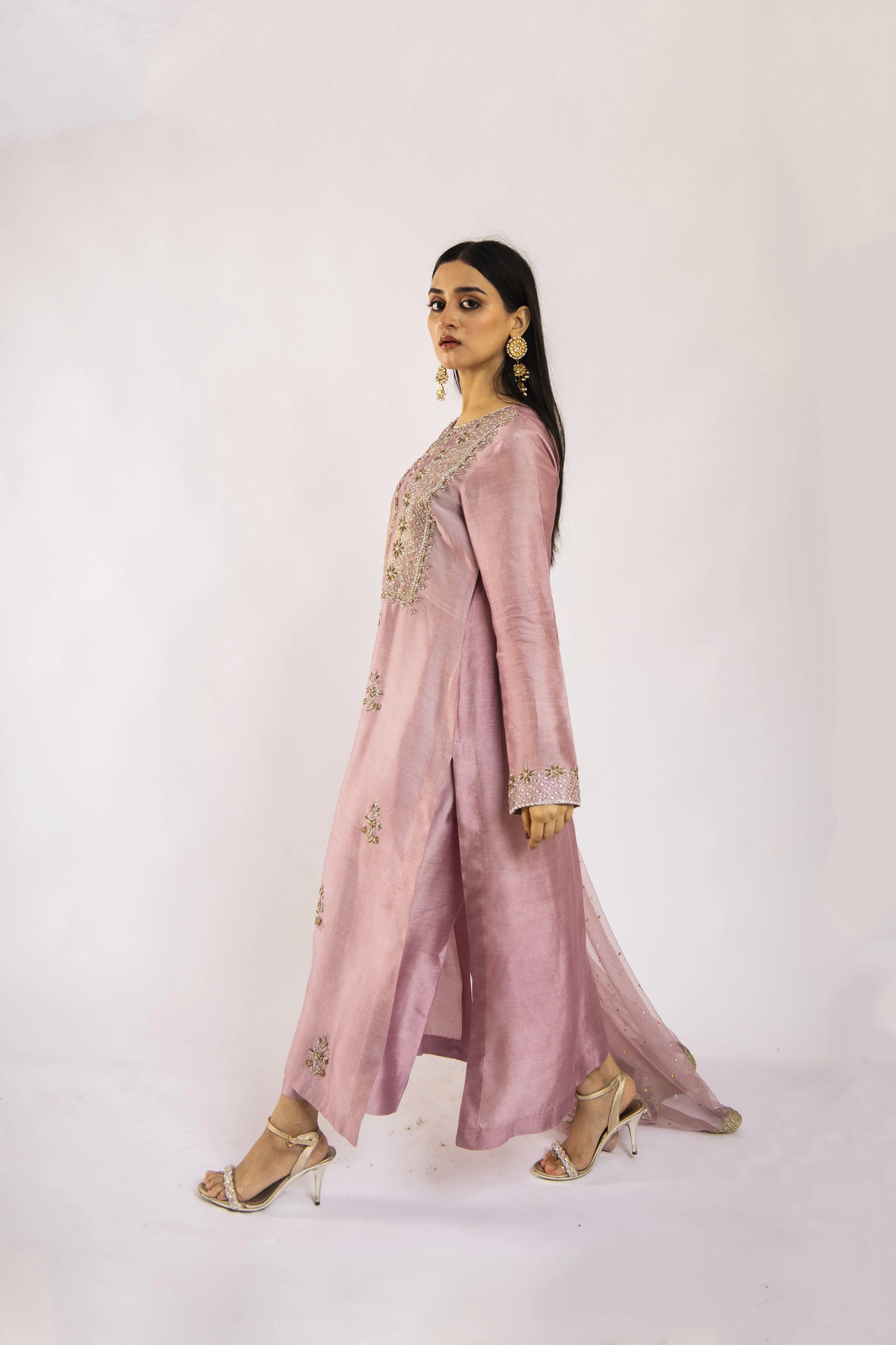 Sadia Aamir - Noori - Lilac Sheesha Silk Shirt and Culottes with Net Dupatta - 3 PIece