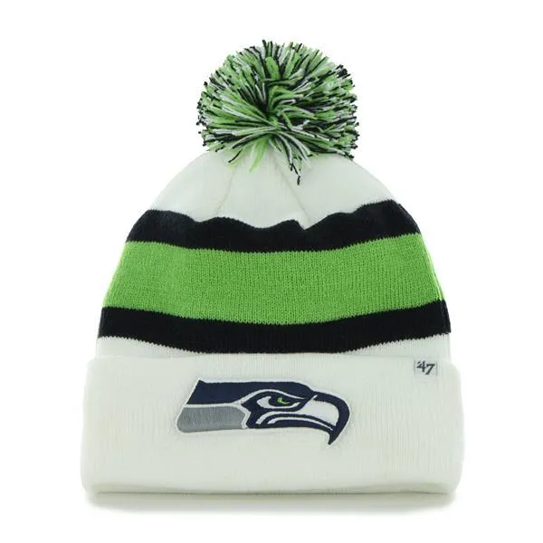 Seattle Seahawks 47 Brand White Navy Green Knit Cuff Breakaway Beanie Hat Cap