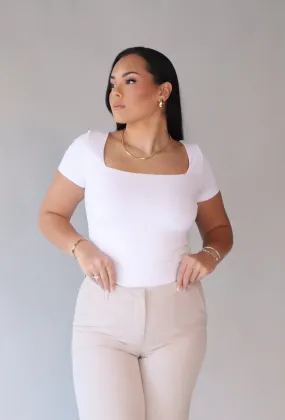 SECOND SKIN SHORT SLEEVE SQUARE NECK BODYSUIT (WHITE) SECOND SKIN SHORT SLEEVE SQUARE NECK BODYSUIT (WHITE)