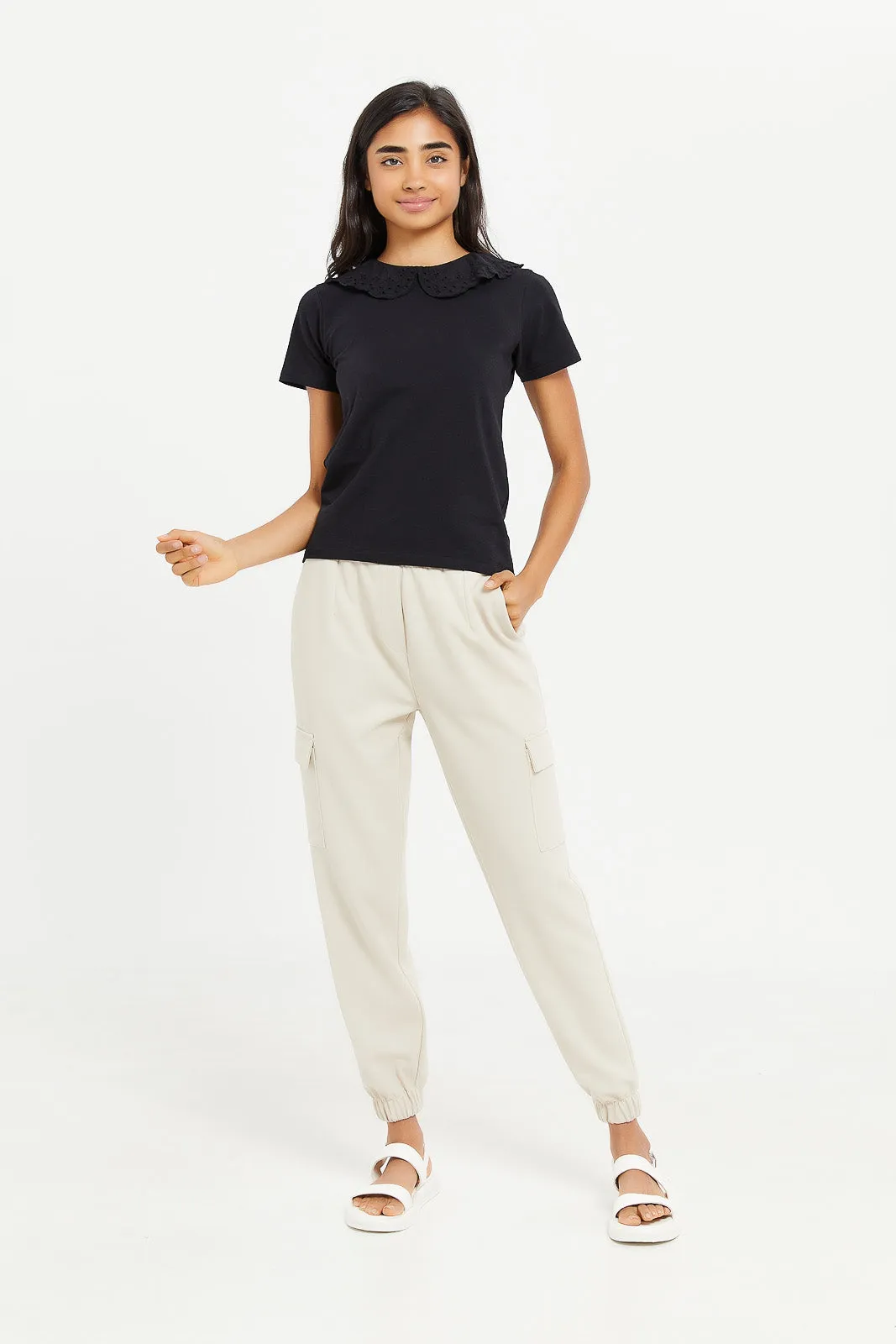 Senior Girls Beige Cargo Pocket Pants
