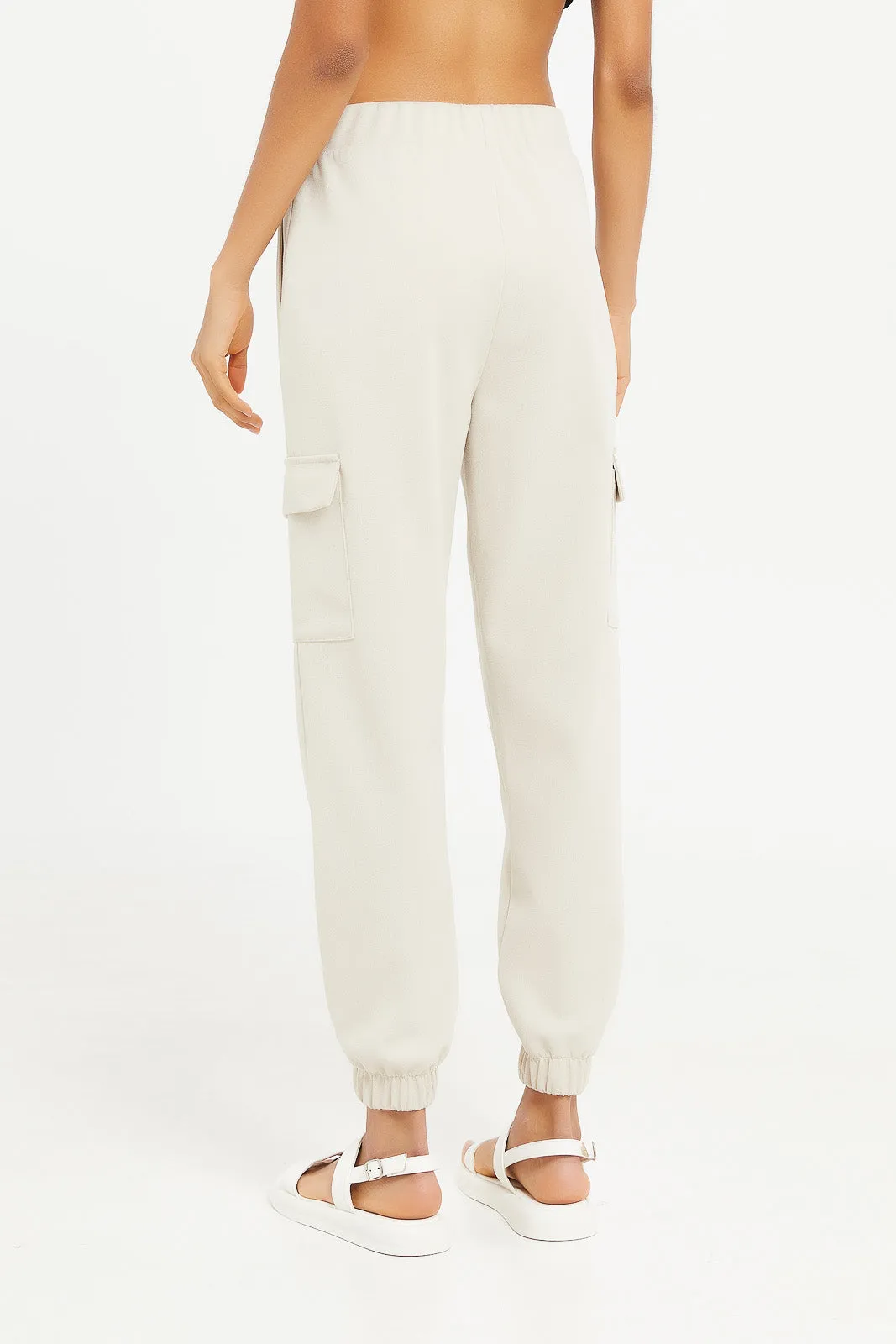 Senior Girls Beige Cargo Pocket Pants