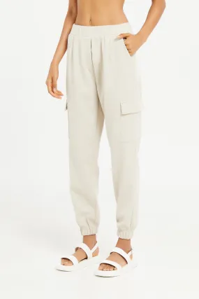 Senior Girls Beige Cargo Pocket Pants