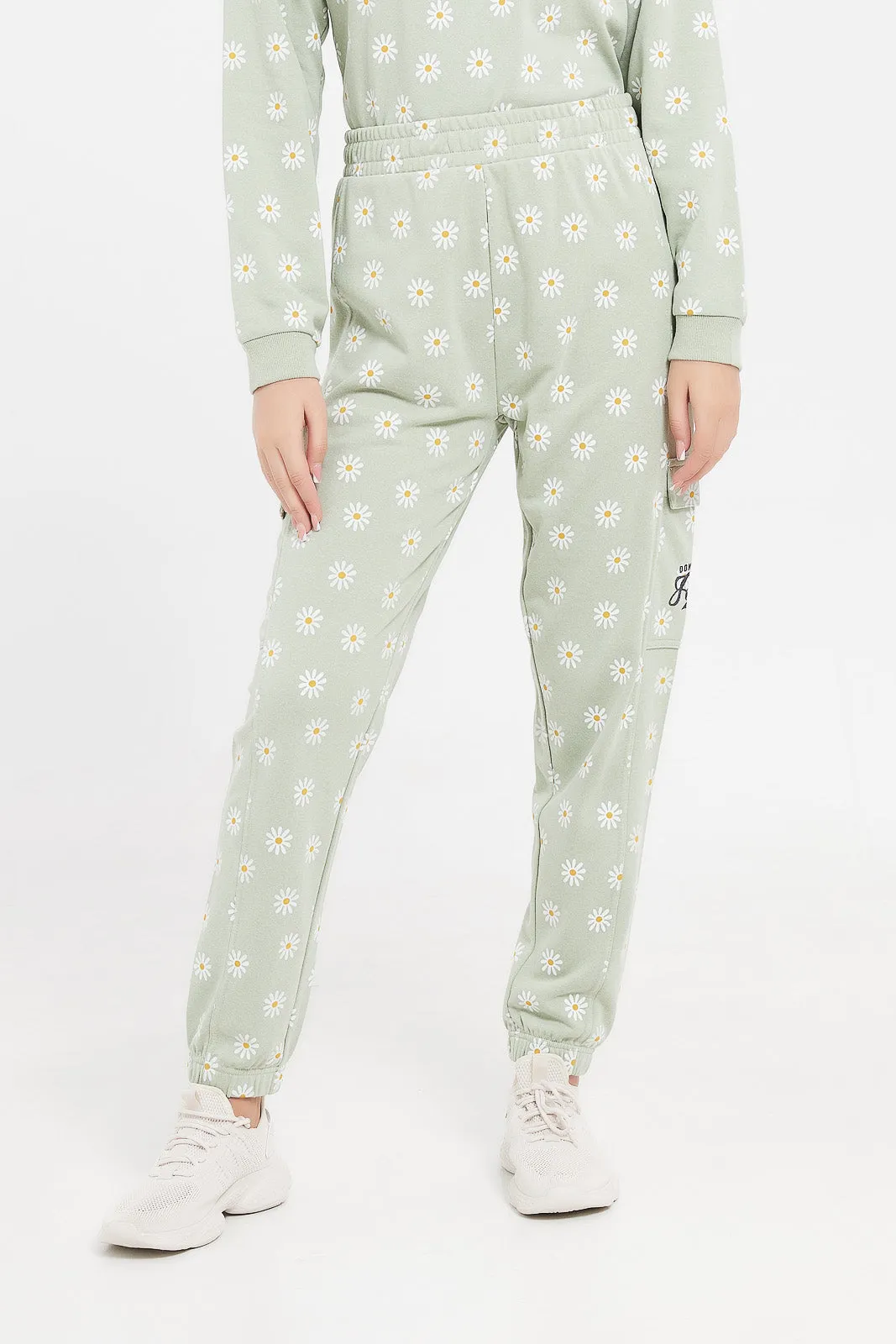 Senior Girls Olive Floral Cargo Pocket Pants