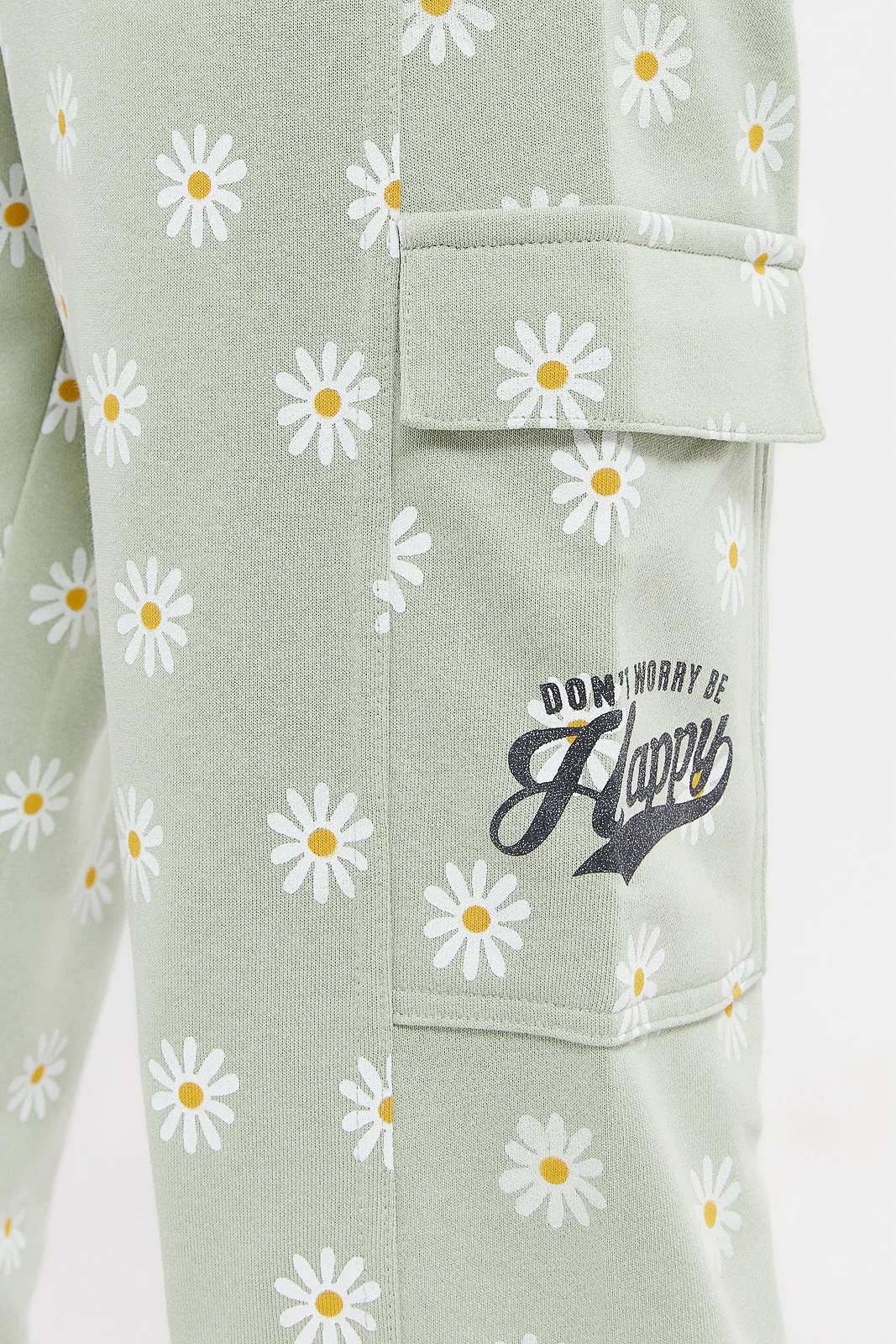 Senior Girls Olive Floral Cargo Pocket Pants