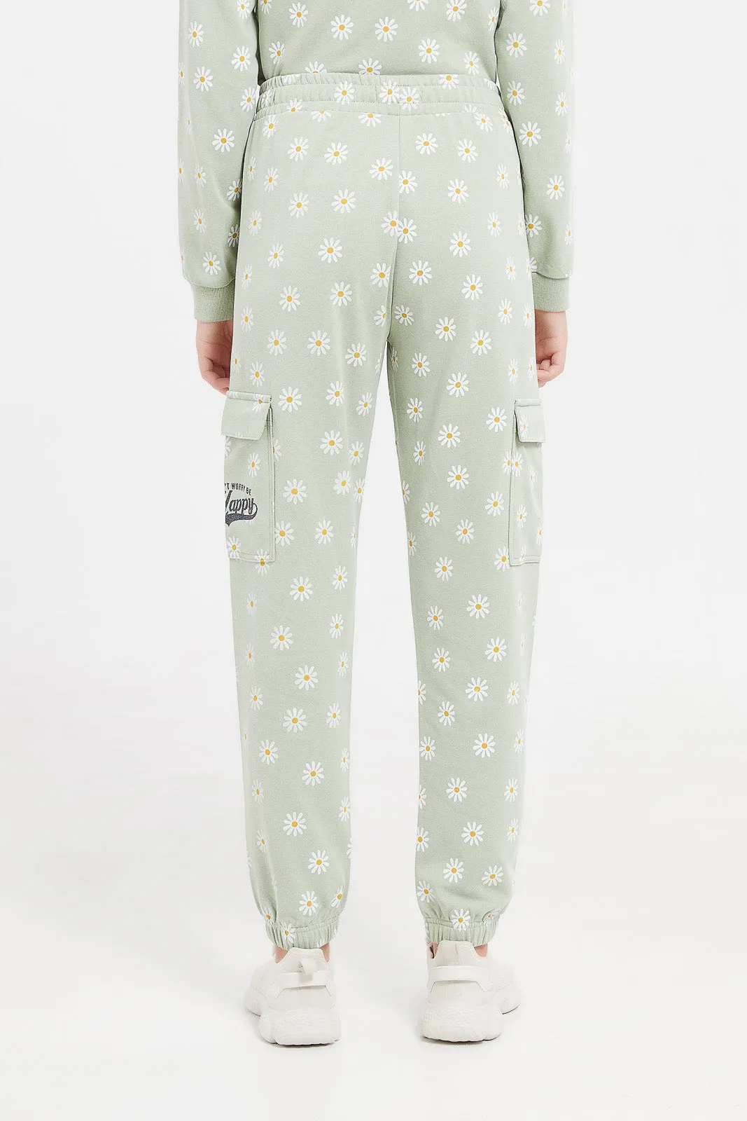 Senior Girls Olive Floral Cargo Pocket Pants