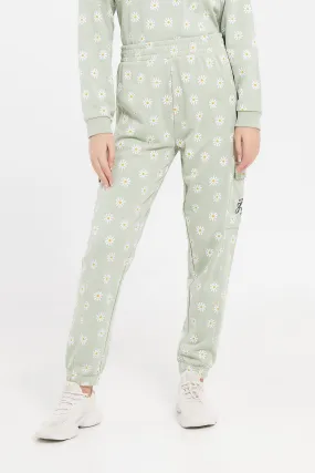 Senior Girls Olive Floral Cargo Pocket Pants