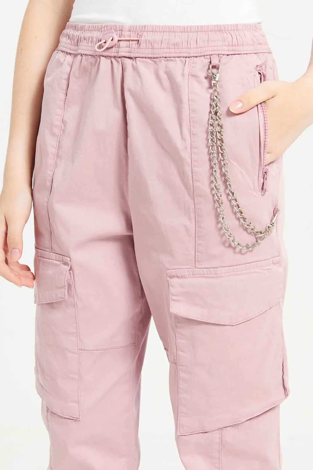 Senior Girls Pink Cargo Pocket With Chain Pants