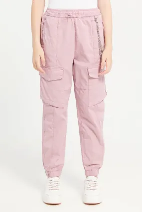 Senior Girls Pink Cargo Pocket With Chain Pants