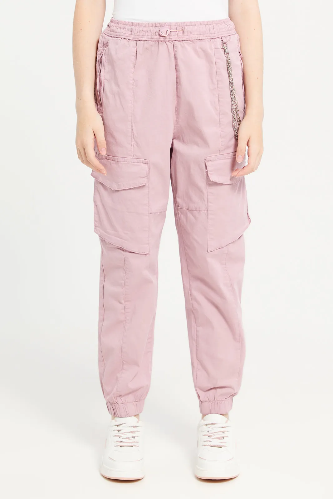 Senior Girls Pink Cargo Pocket With Chain Pants