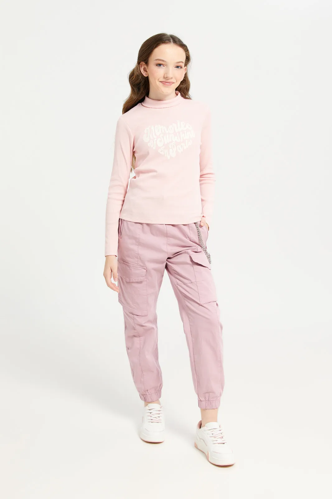 Senior Girls Pink Cargo Pocket With Chain Pants