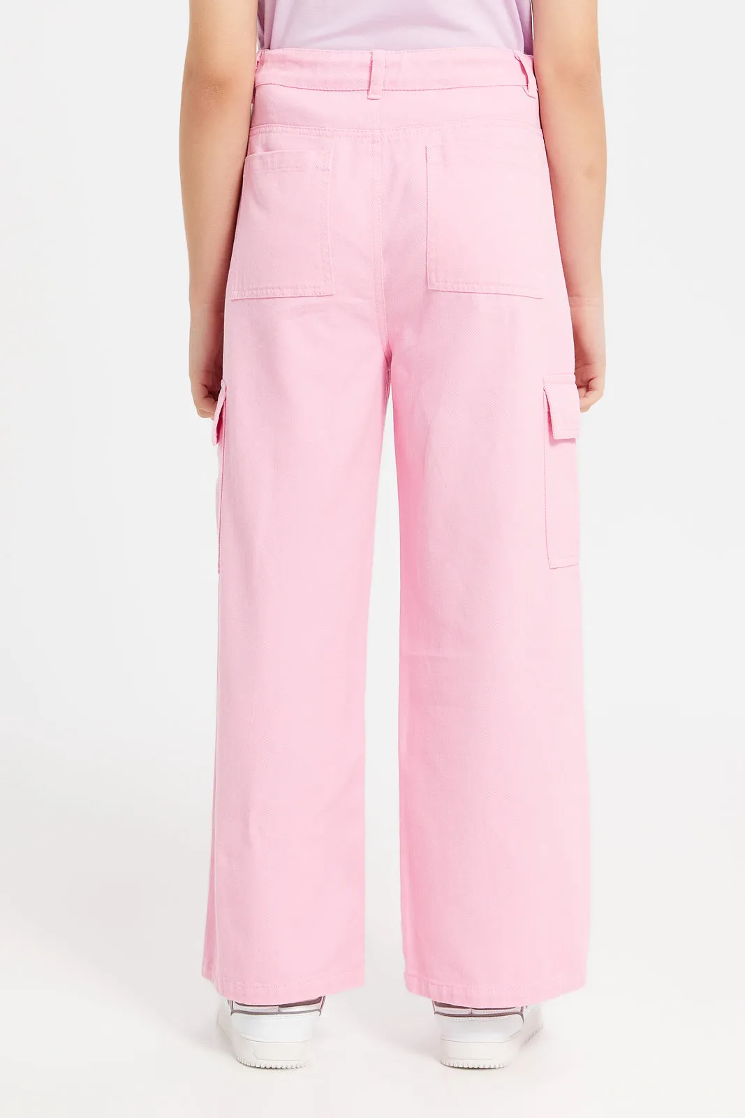 Senior Girls Pink Wide Leg Pants Whit Cargo Pocket