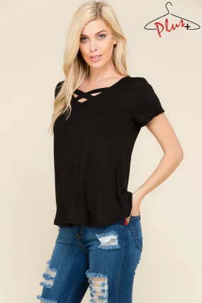 Short sleeve crisscross solid top