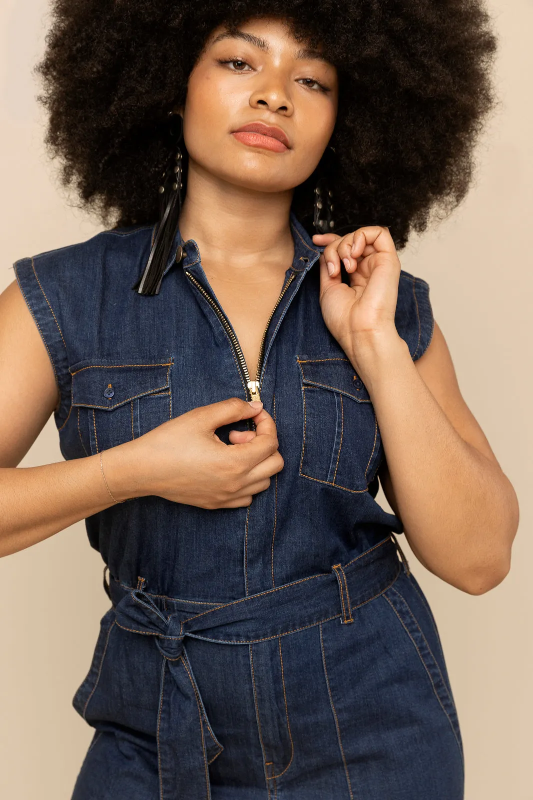 Sleeveless Denim Jumpsuit (Final Sale)