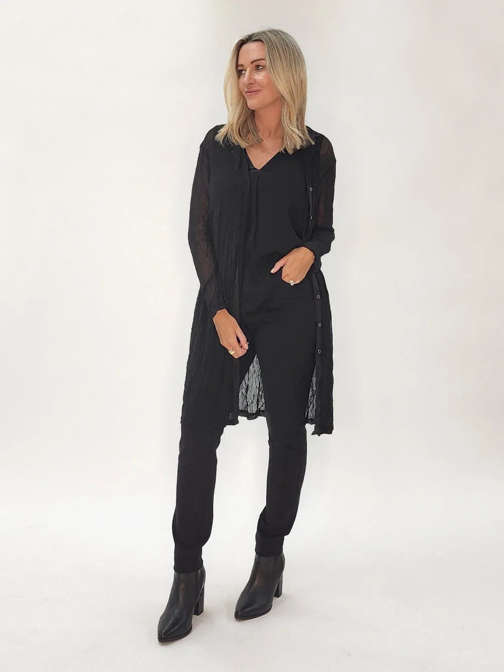 Sophia Crushed Mesh Cardigan - Black