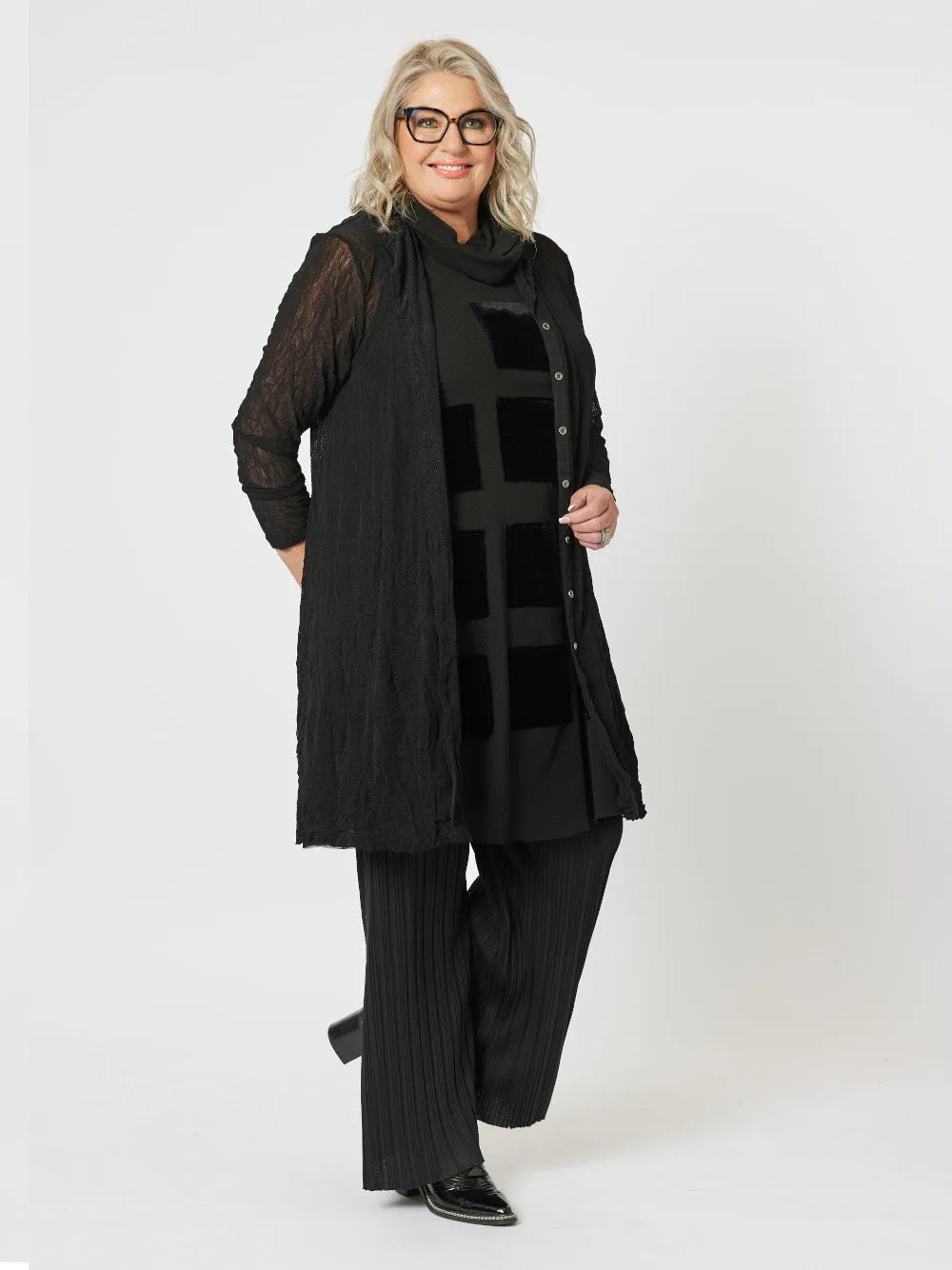 Sophia Crushed Mesh Cardigan - Black