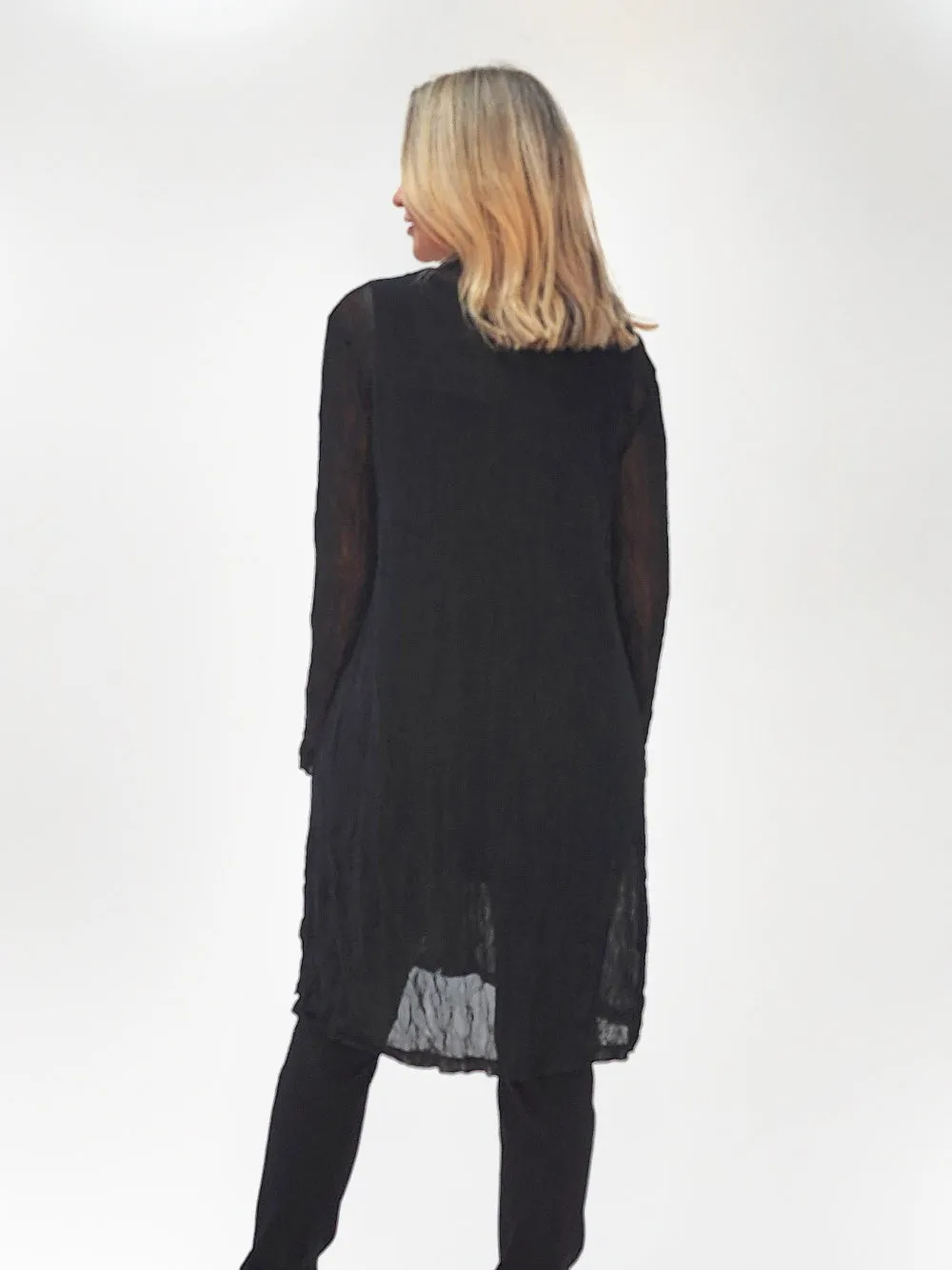 Sophia Crushed Mesh Cardigan - Black