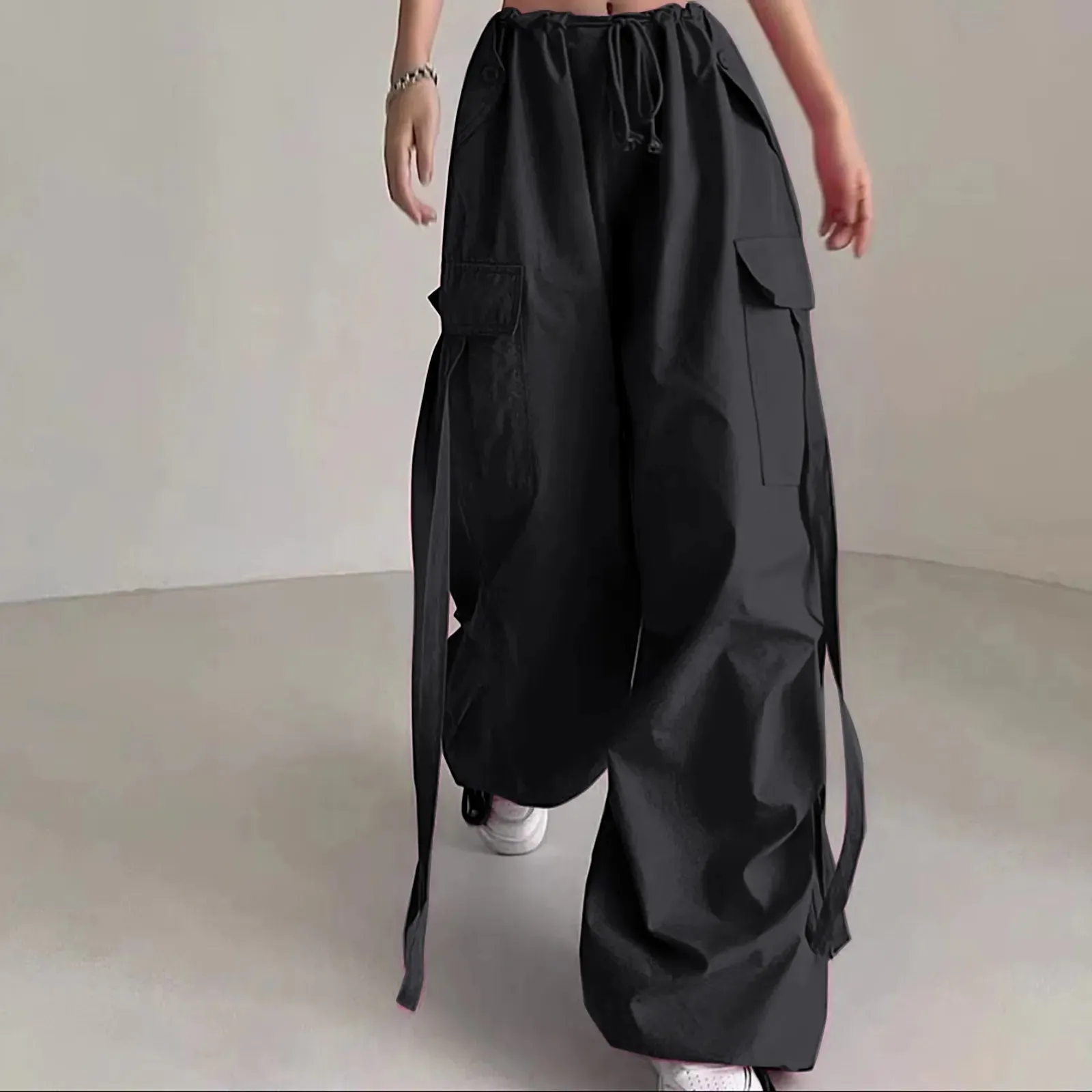 Streetwear High Straight Hot Pink Lace-up Cargo Fashion Pants