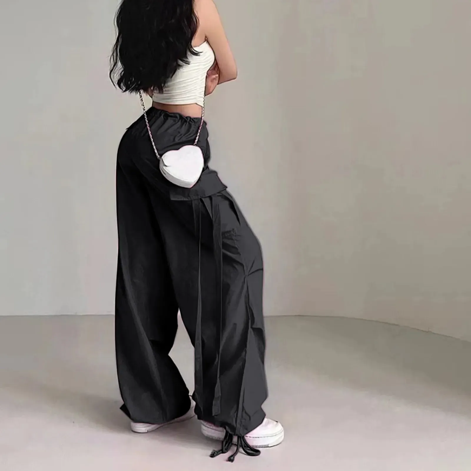 Streetwear High Straight Hot Pink Lace-up Cargo Fashion Pants