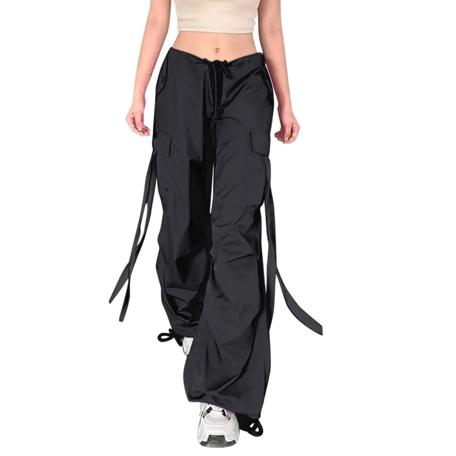 Streetwear High Straight Hot Pink Lace-up Cargo Fashion Pants