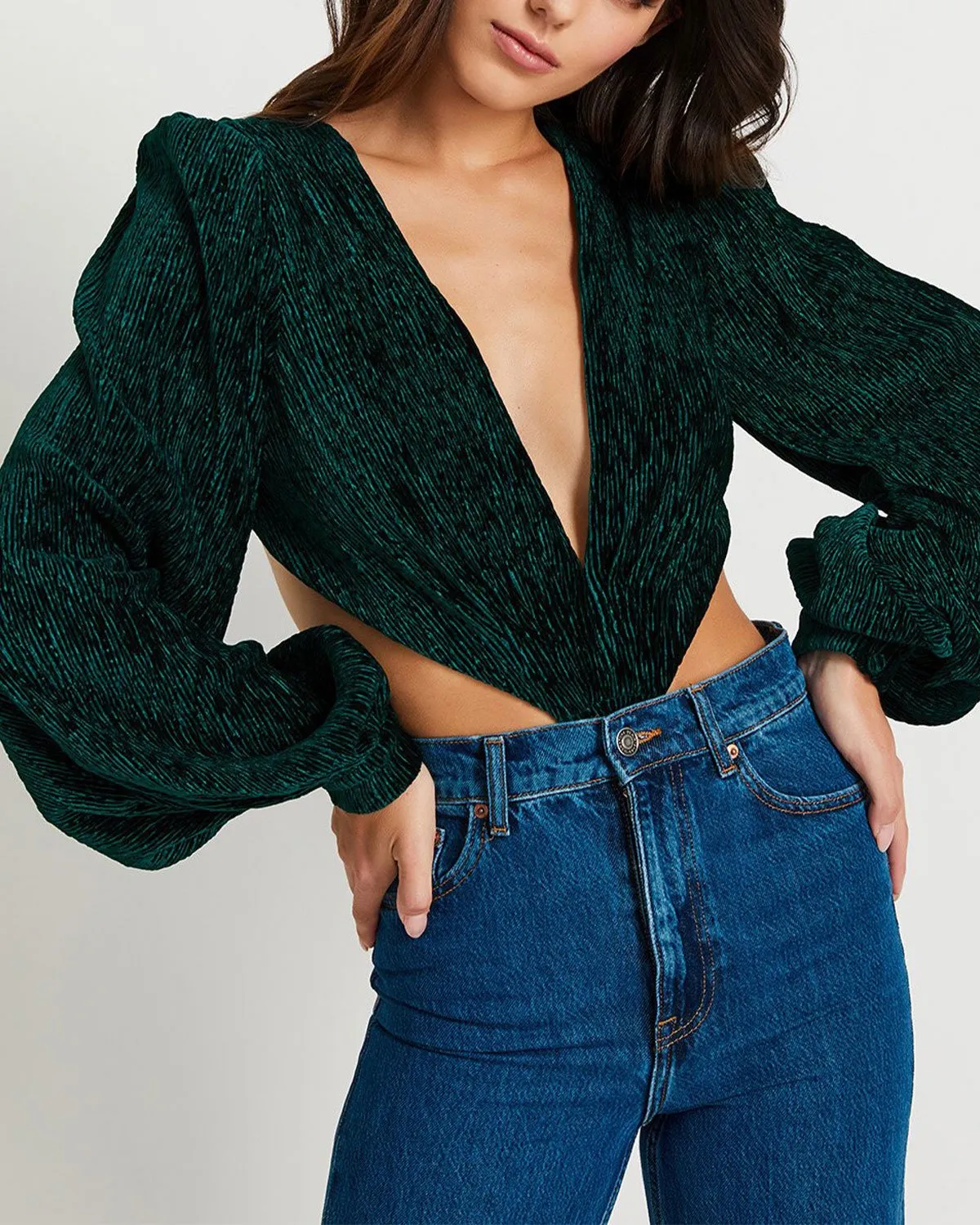 Textured Velvet Cut Out Bodysuit