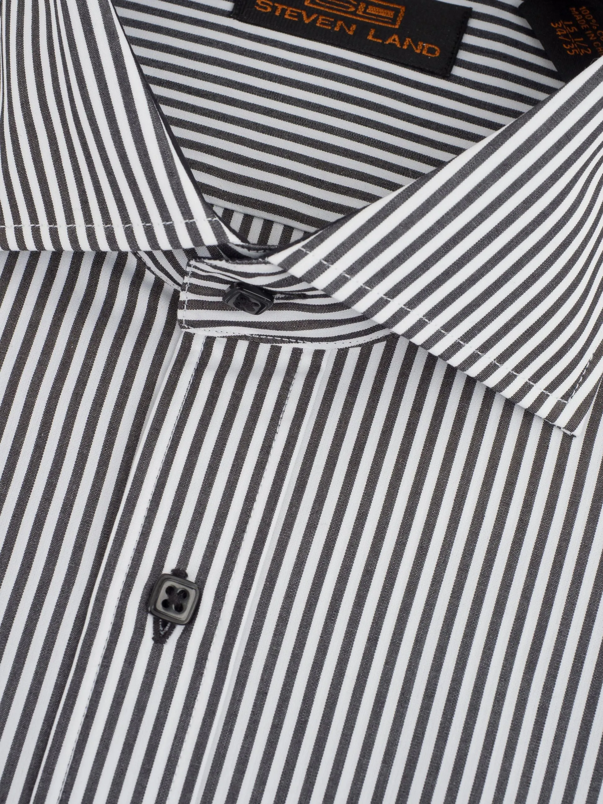 The Earl Striped Dress Shirt | Barrel Cuff & Spread Collar | Black