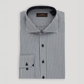 The Earl Striped Dress Shirt | Barrel Cuff & Spread Collar | Black