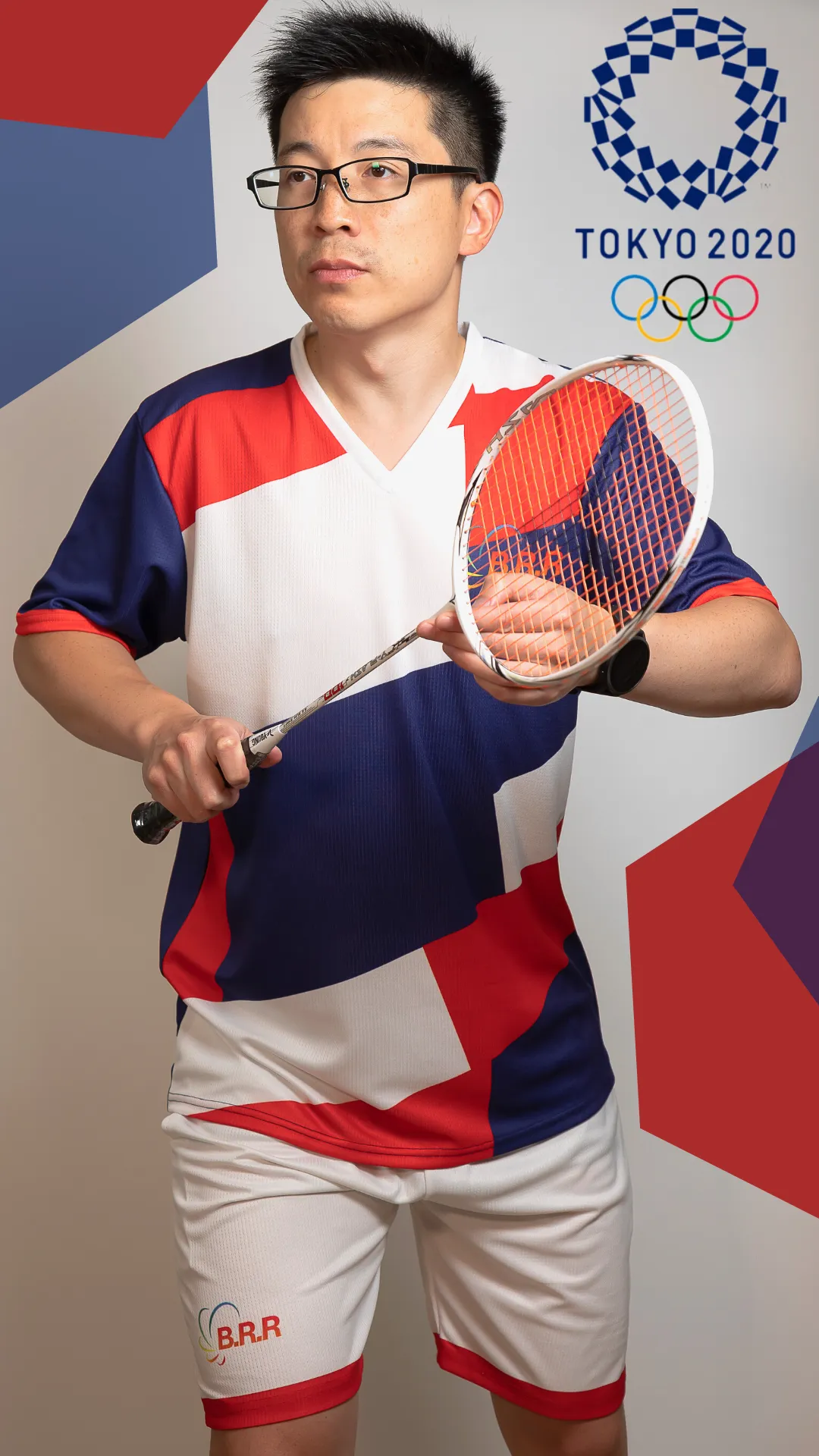 Tokyo 2020 Olympics BRR Shirt (White/Navy/Red) - Badminton/Tennis/Squash T-Shirt and Shorts