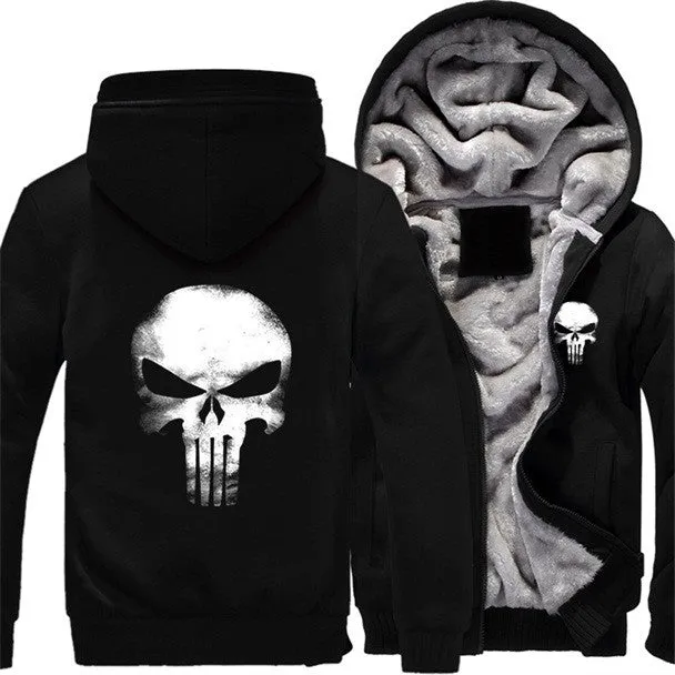 USA size Punisher Skull Cosplay Coat Zipper Hoodie Winter Fleece Unisex Thicken Jacket Sweatshirts