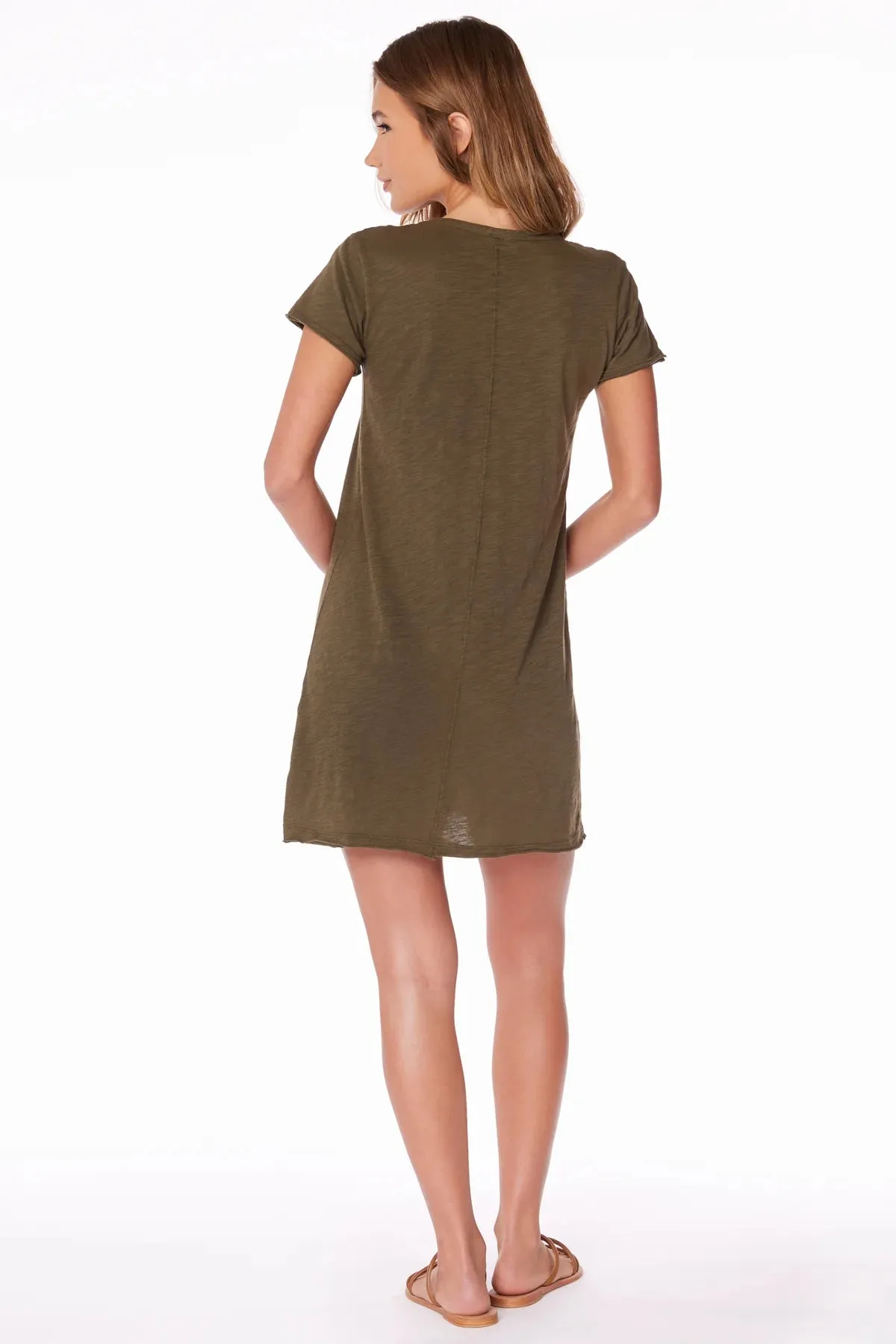 V Neck Raw Edge T-Shirt Dress - Troops