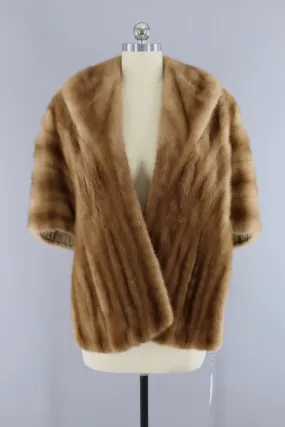Vintage 1940s to 1950s Tan Fur Stole Cape