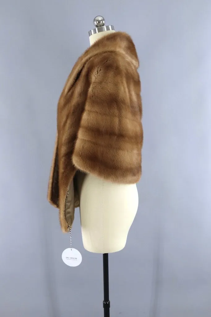 Vintage 1940s to 1950s Tan Fur Stole Cape