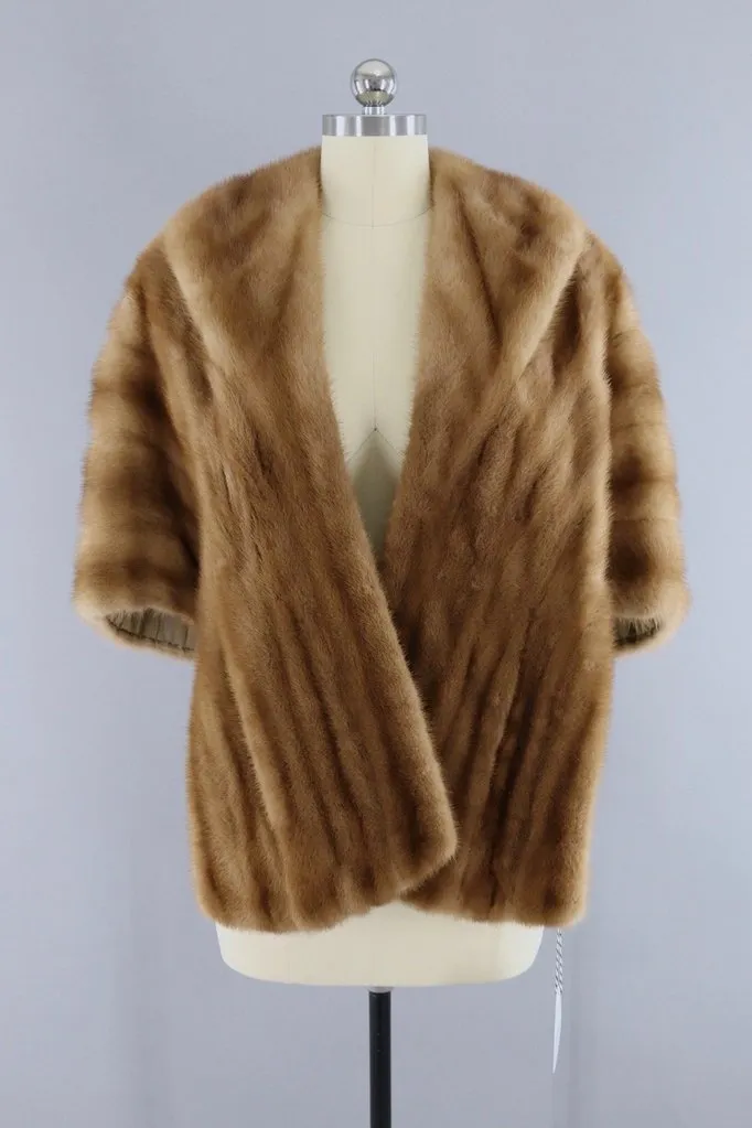 Vintage 1940s to 1950s Tan Fur Stole Cape