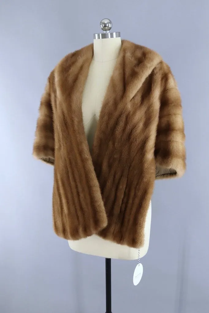 Vintage 1940s to 1950s Tan Fur Stole Cape