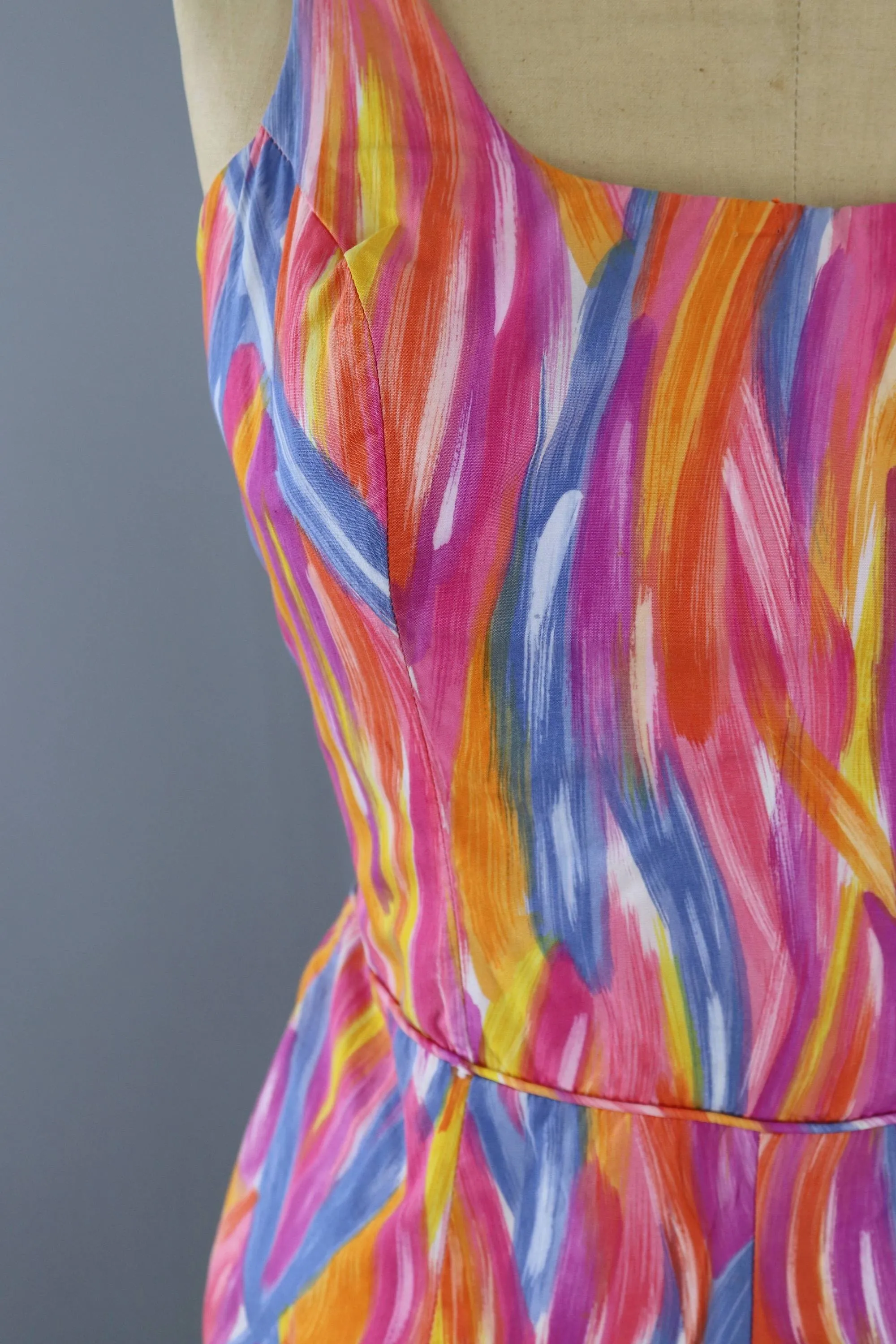 Vintage 1960s Read's Romper Swim Playsuit / Pink Abstract Print Cotton