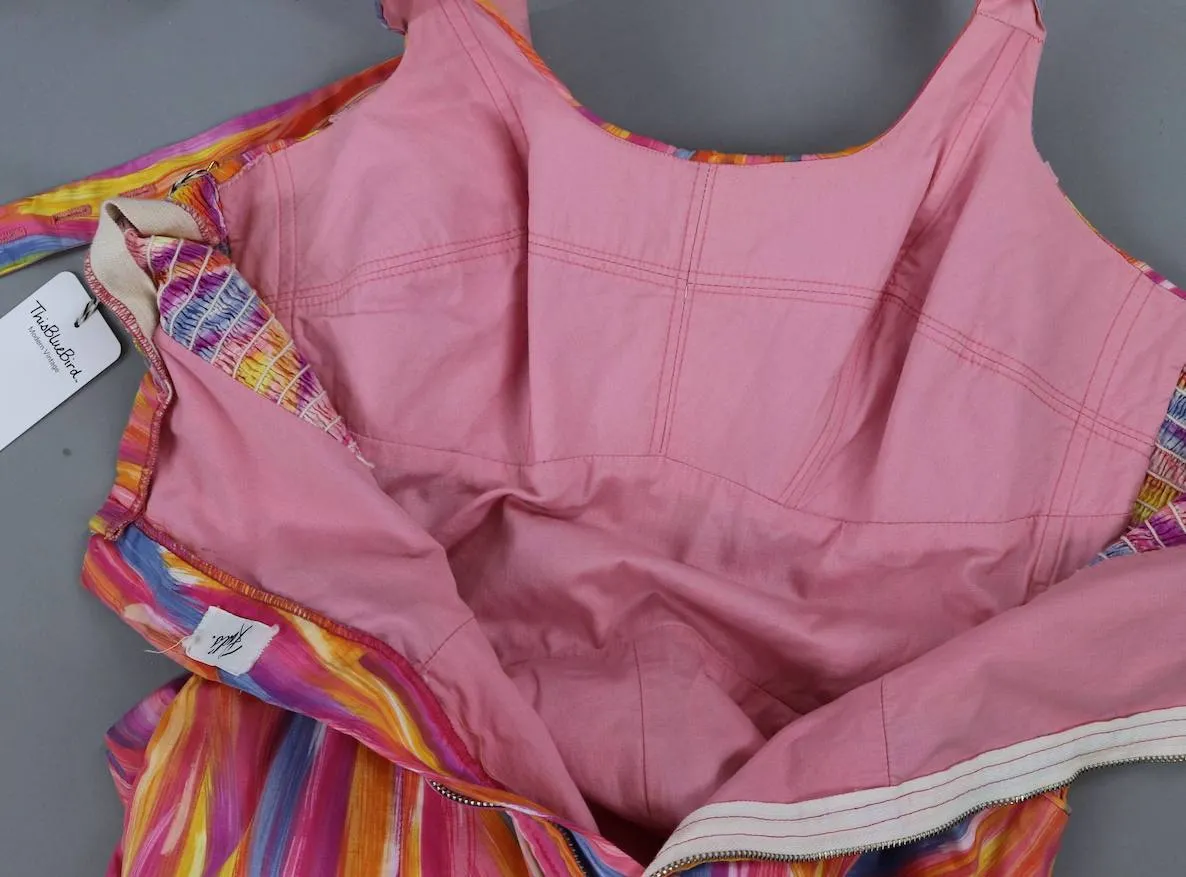 Vintage 1960s Read's Romper Swim Playsuit / Pink Abstract Print Cotton
