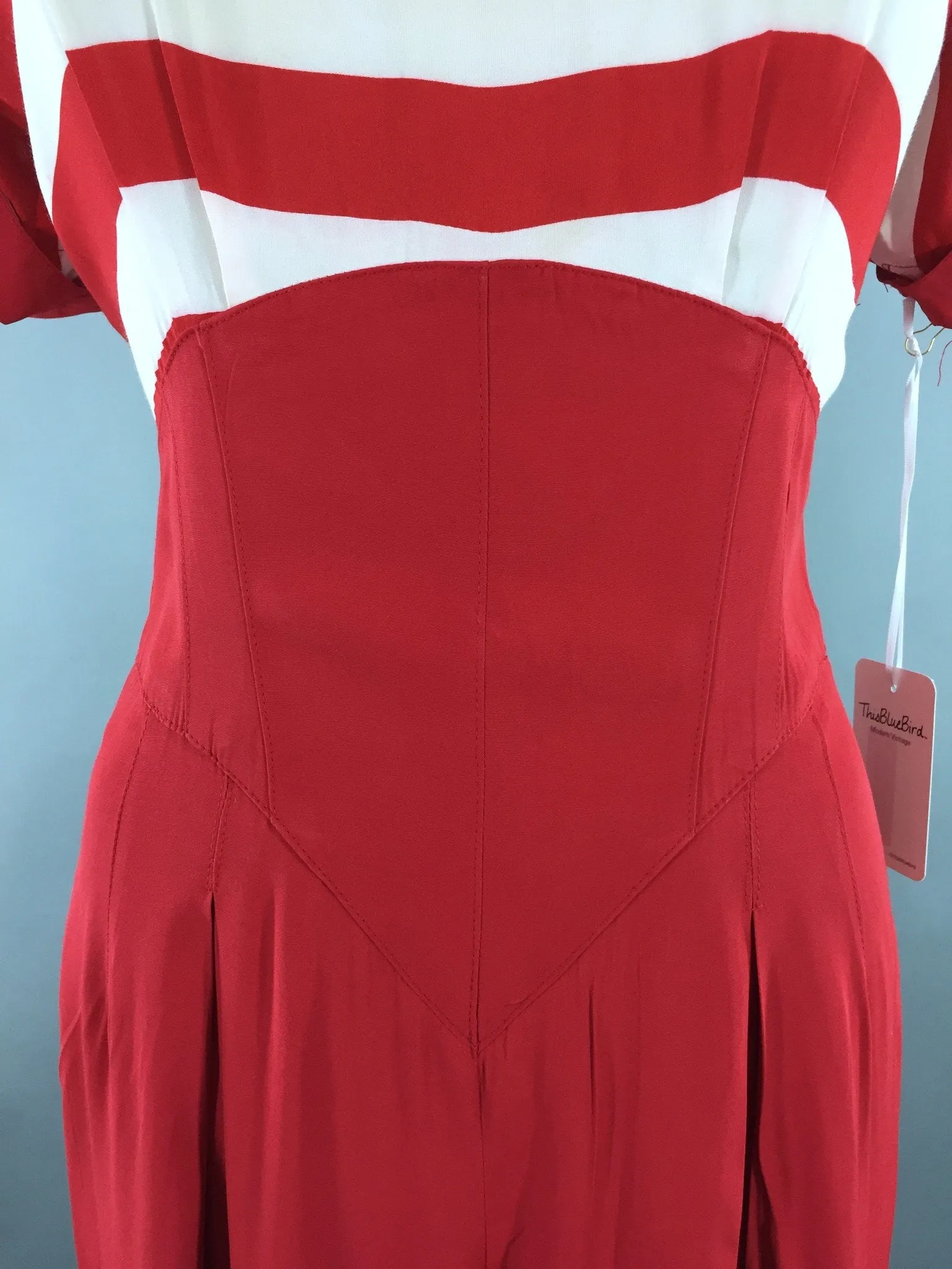 Vintage 1980s Jumpsuit / Beach Pajamas / Red & White Nautical Breton Stripes