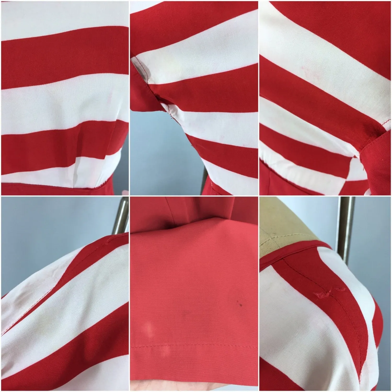 Vintage 1980s Jumpsuit / Beach Pajamas / Red & White Nautical Breton Stripes