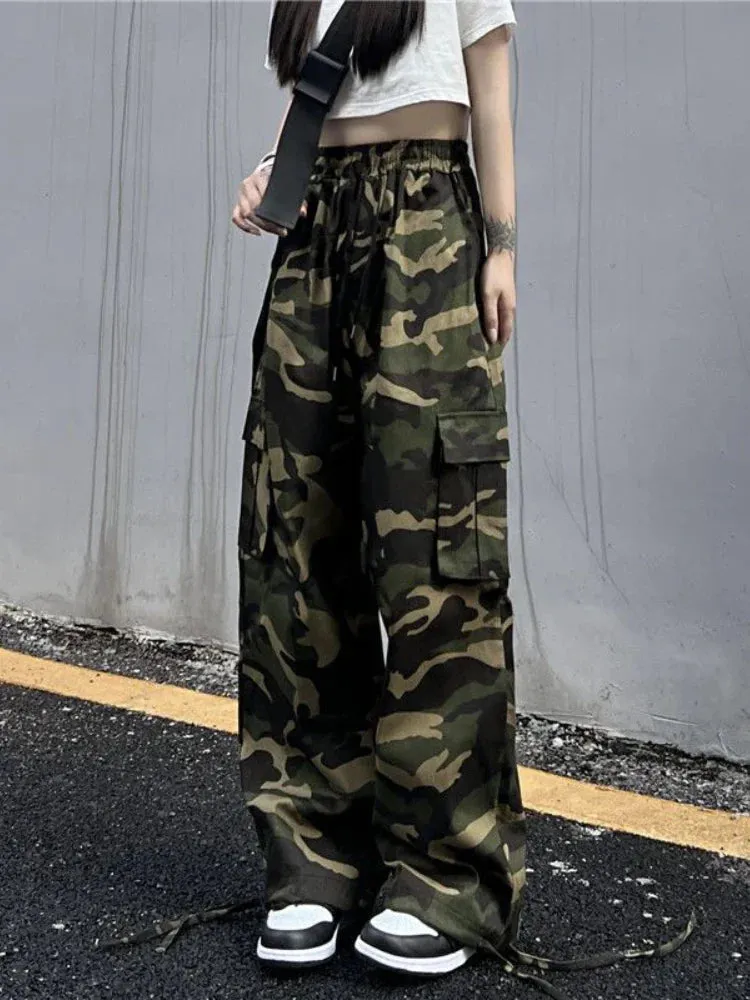 Vintage Cargo Baggy Pants Women Camouflage Wide Leg Pants