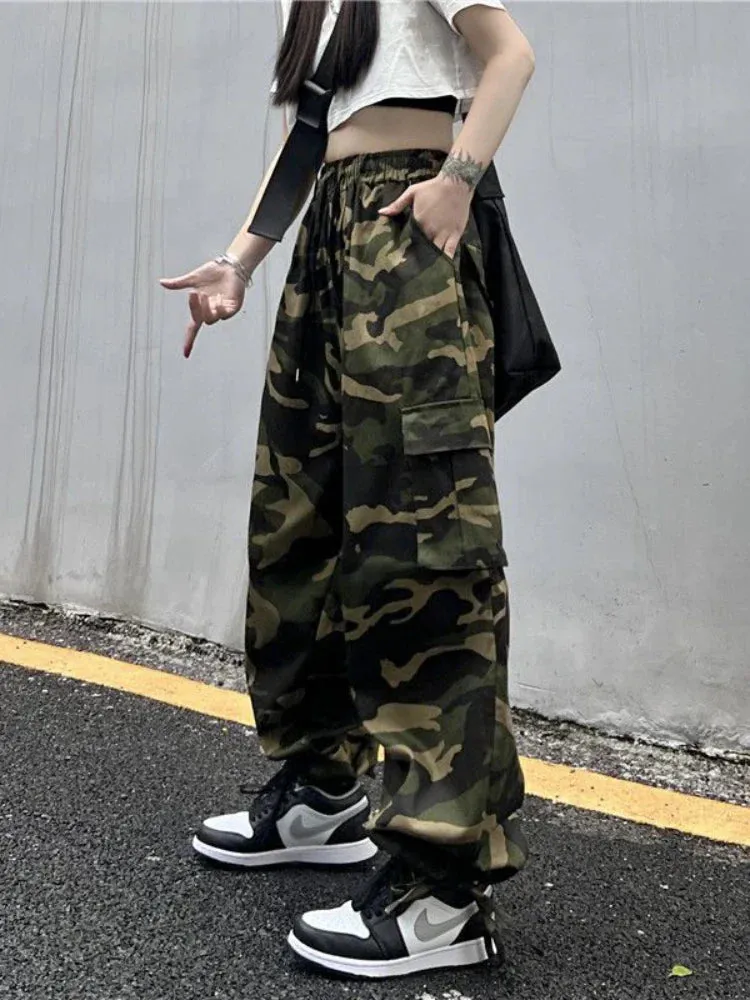 Vintage Cargo Baggy Pants Women Camouflage Wide Leg Pants