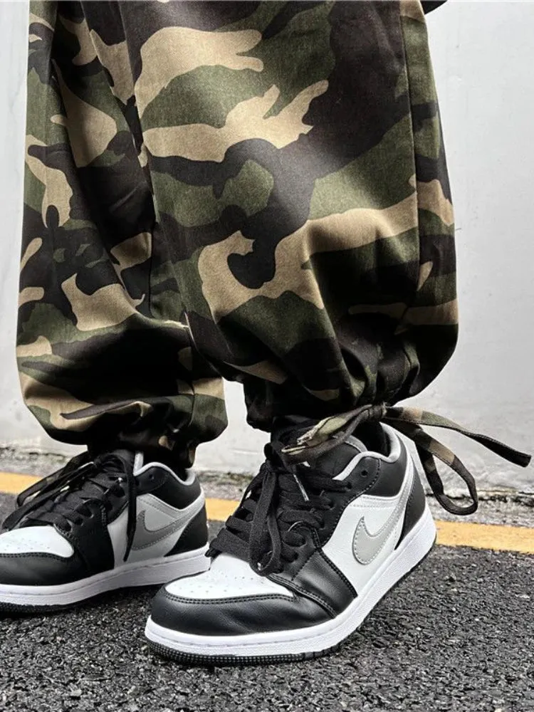 Vintage Cargo Baggy Pants Women Camouflage Wide Leg Pants