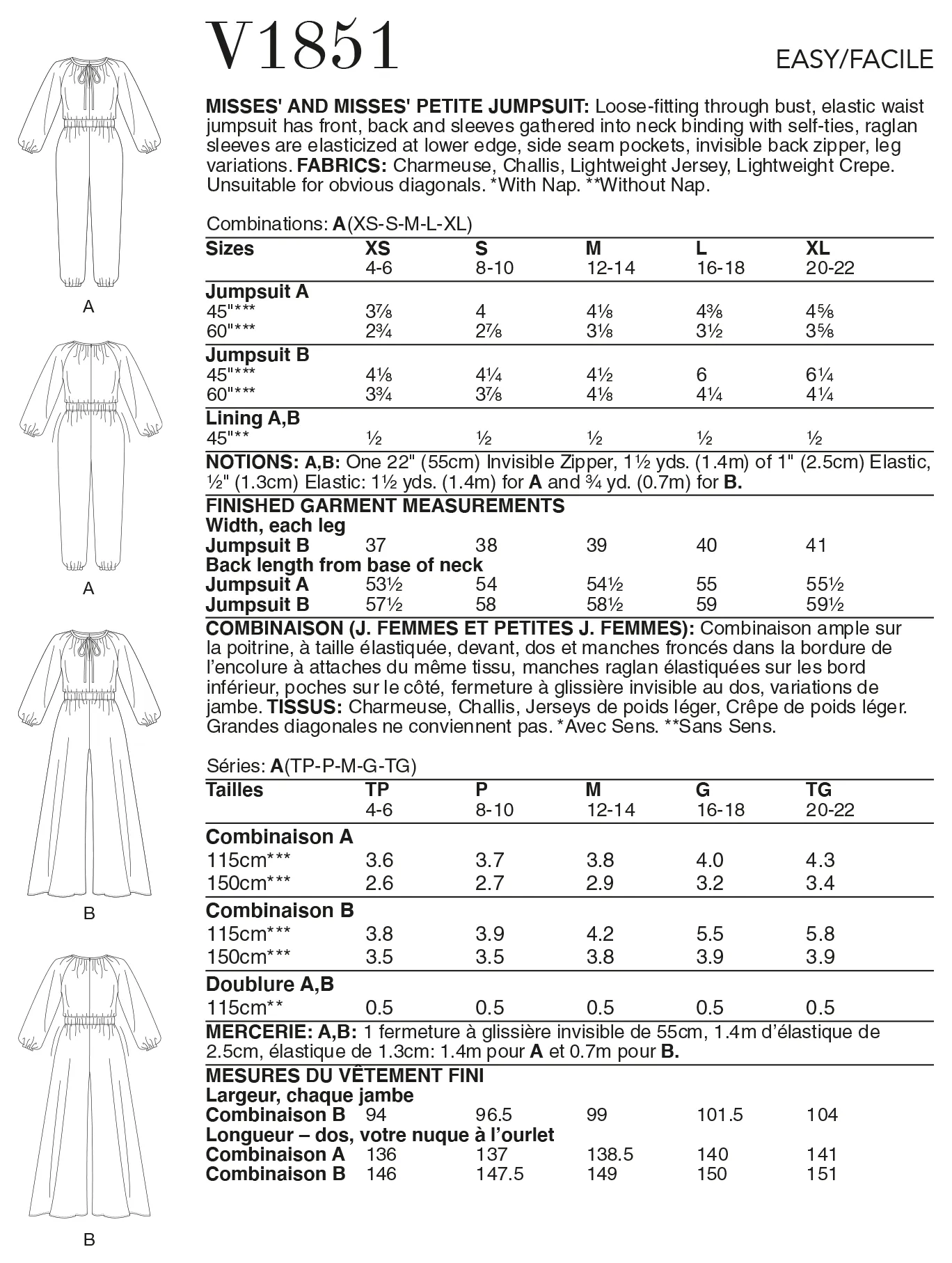 Vogue Pattern V1851 Misses/Petite Jumpsuit