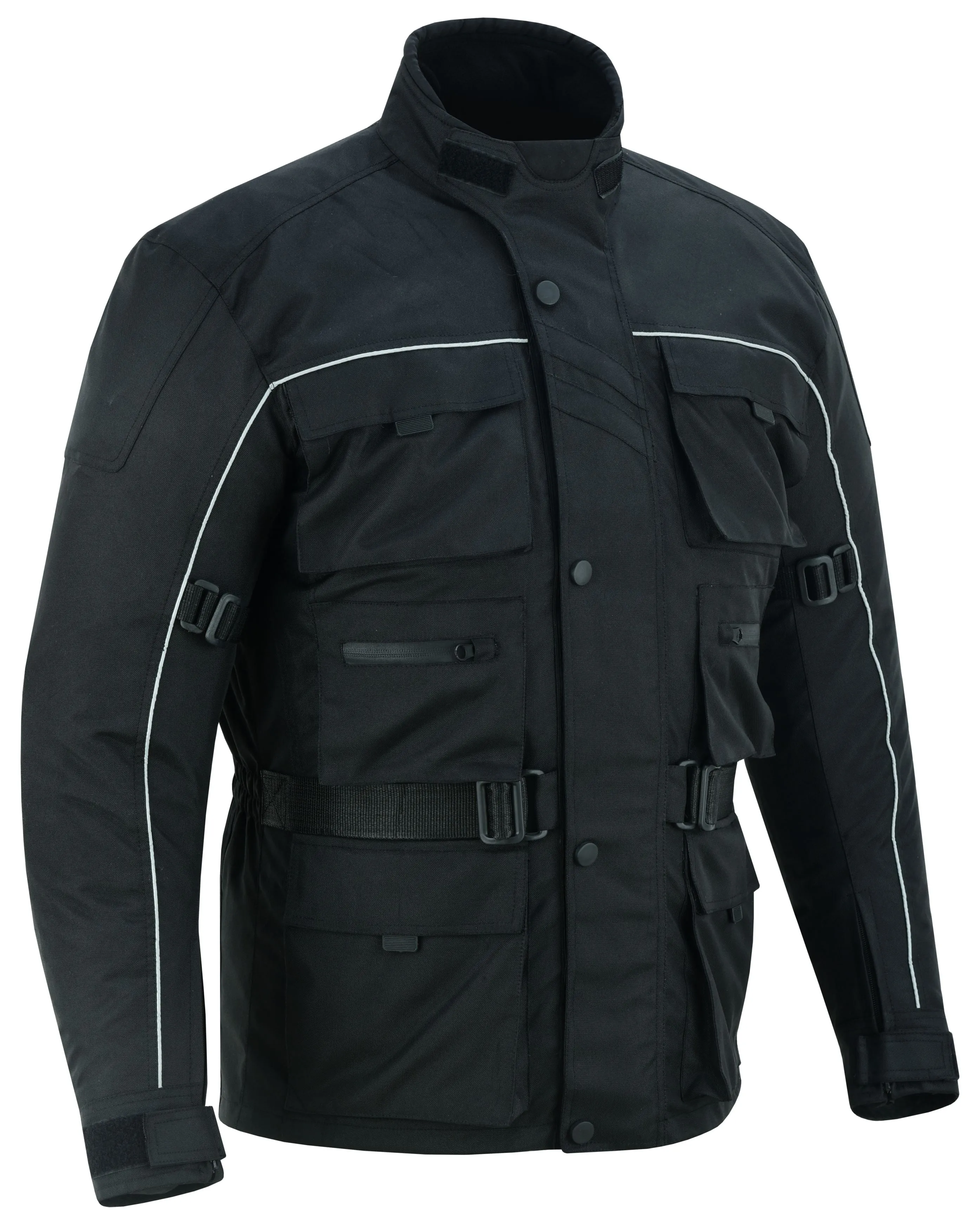 Warrior Gears 6 Pockets Mens Motorcycle Suit, Textile Racing Motorbike Suit with CE Armors - Black