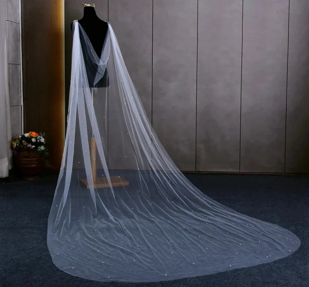 Wedding Long Bridal Veils Trailing Cathedral Shoulder Cape