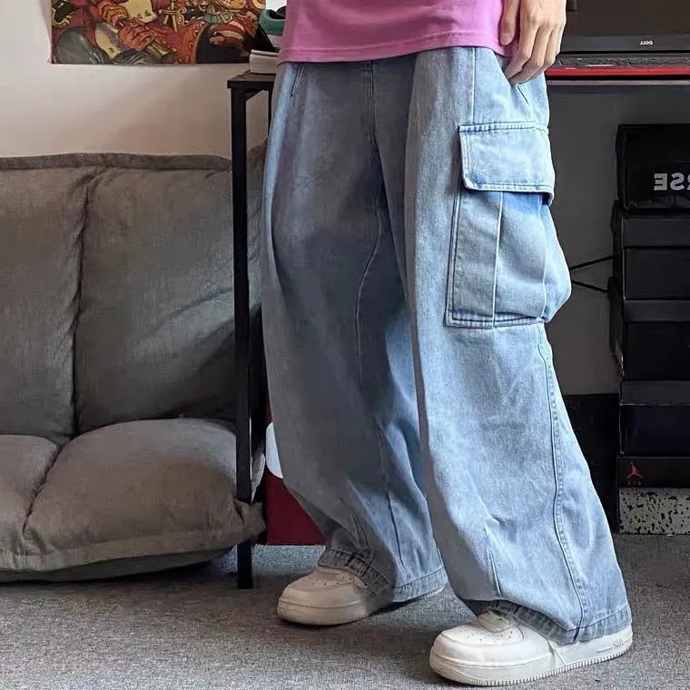 Wenkouban Back To School  Baggy Jeans Trousers Male Denim Pants Black Wide Leg Pants Men's Jeans Oversize Cargo Korean Streetwear Hip Hop Harajuku